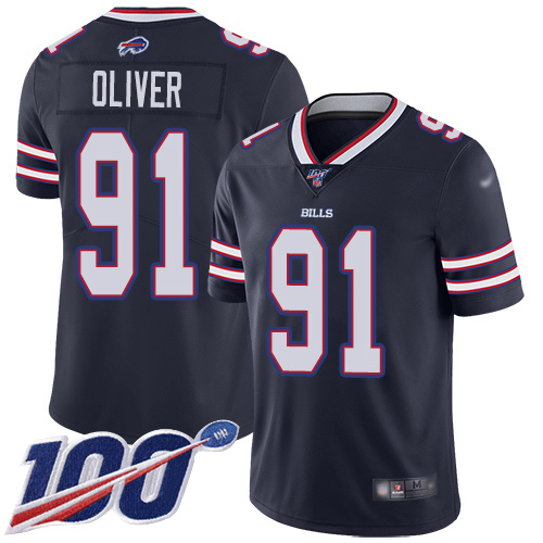Men Buffalo Bills 91 Ed Oliver Limited Navy Blue Inverted Legend 100th Season NFL Jersey
